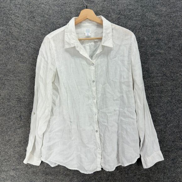 Sigrid Olsen Shirt Women L Large White Button Up Linen Collared Long Sleeve - Picture 1 of 7